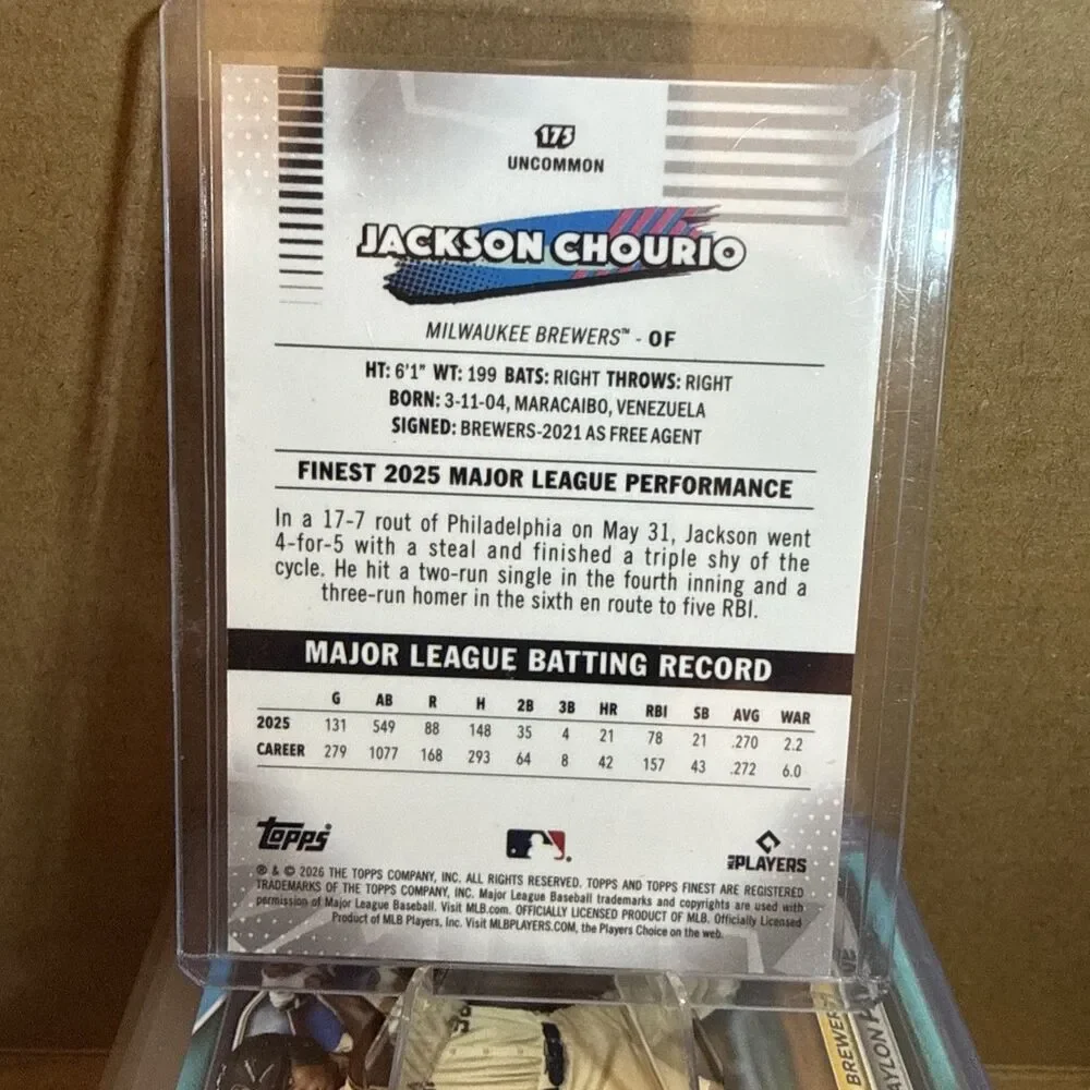 2026 Topps Finest Jackson Chourio - Uncommon Pink Refractor /250  Brewers